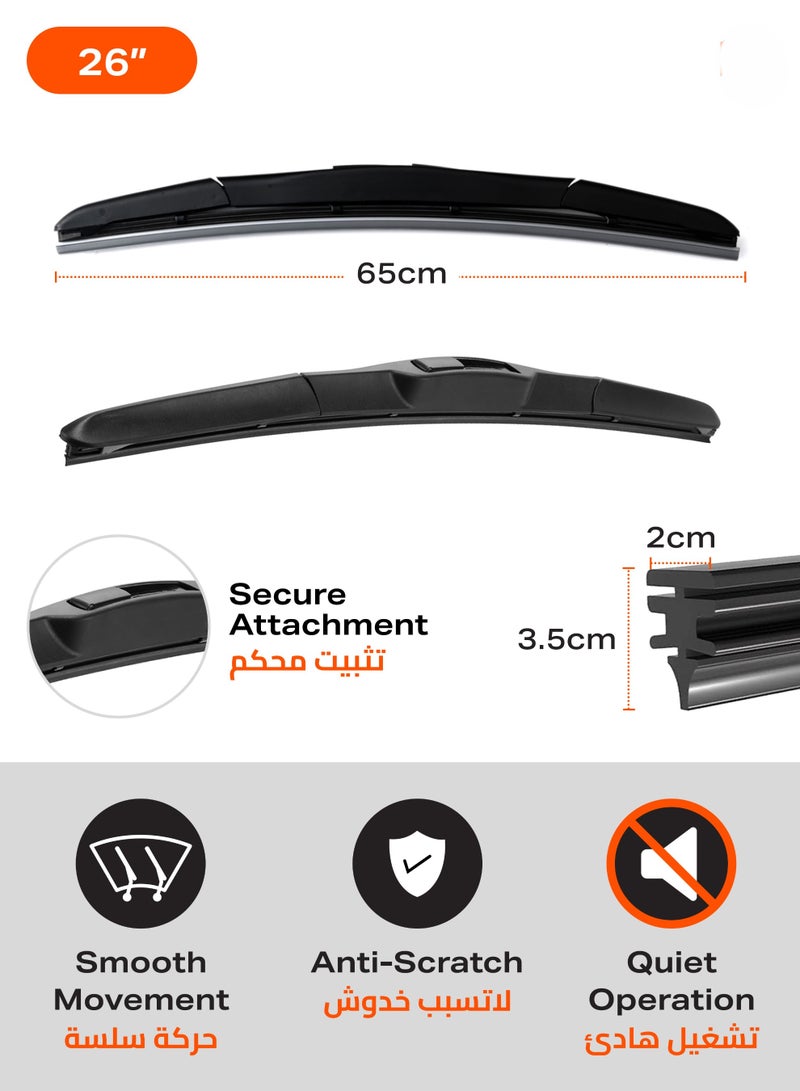 LAWAZIM Rubber Wiper Blades with Iron Bracket - 2 Piece, 26inch - Boneless Frameless Windshield Wiper Replacement, Quiet Streak-Free All Weather Automotive Wiper Blade - Ideal for Front & Rear Use - Image 2